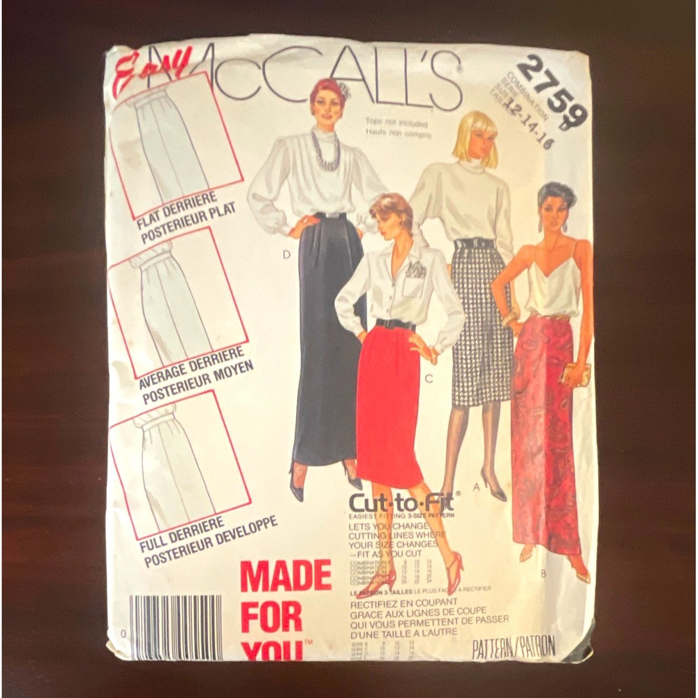 McCall's 2759 Cut-to-Fit Skirt Sewing Pattern Cut Vintage 1980s Sz 8-16